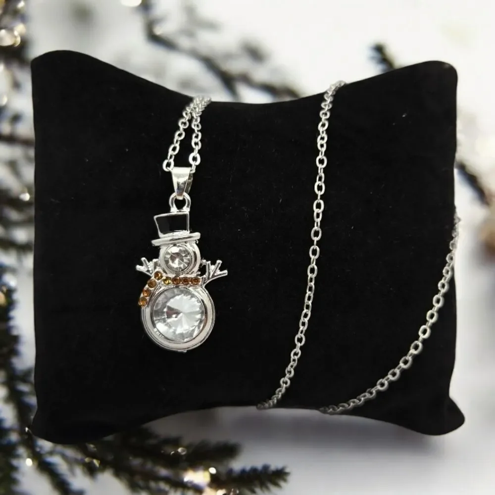 Snowman ☃️ Rhinestone Christmas Tree Pendant Necklace Holiday Winter Jewelry NEW